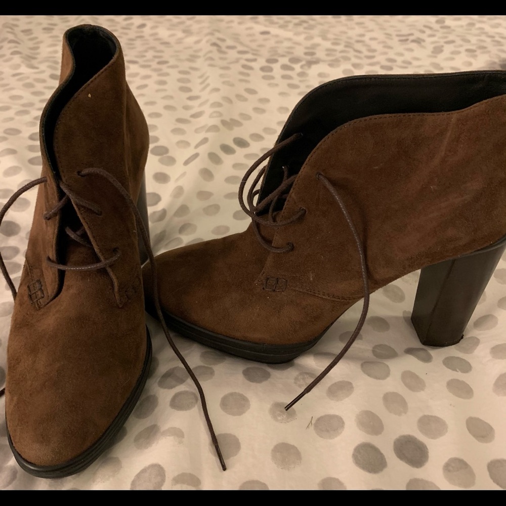 Tod's Chocolate Brown Suede Platform Ankle Boots